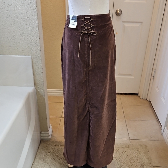 St Johns Bay Brown Corduroy Lace-Up Back Embroidered Maxi Skirt Size 6 - Picture 9 of 14